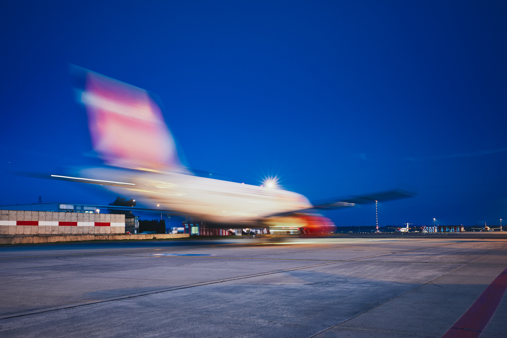 Aircraft on runway at night